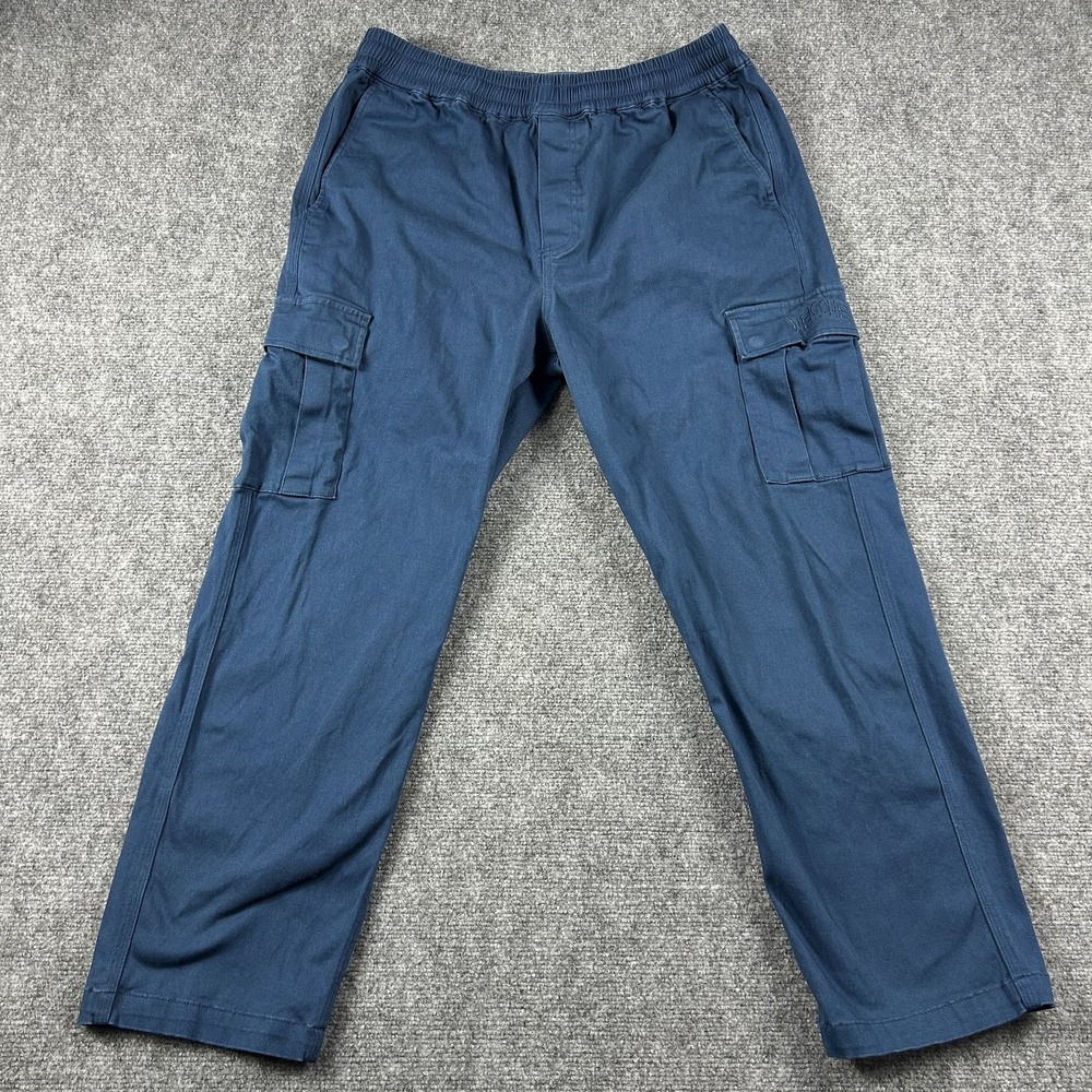 Welcome Pants Mens Large Blue Cargo‎ Elastic Waist Relaxed Fit Casual Skate
